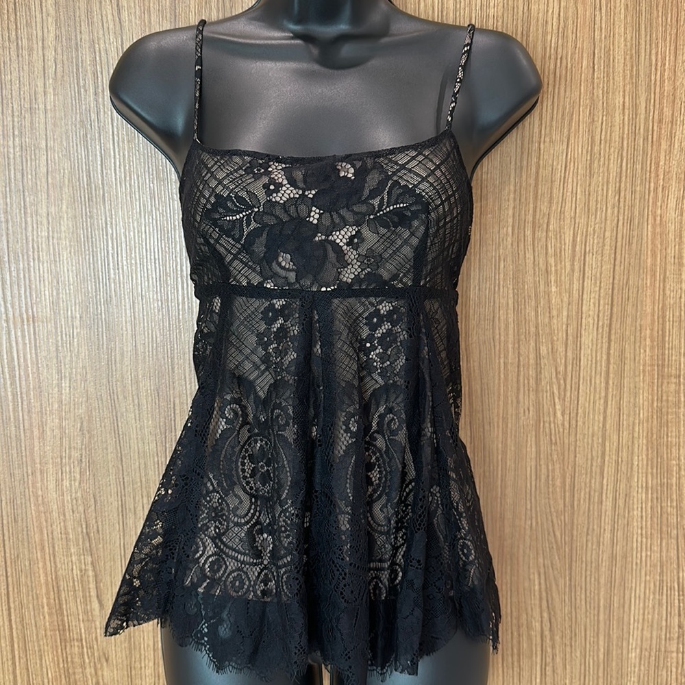 BCBG Maxazria XS-Small Black Nelly Lace Adjustable Spaghetti Strap Top